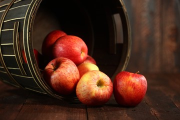 Red Apples on Wood Grunge Background