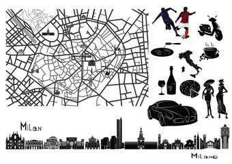 Map, sights  and hallmarks of Milan
