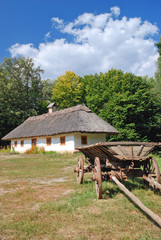 Fototapeta na wymiar Traditional Ukrainian cart and hut