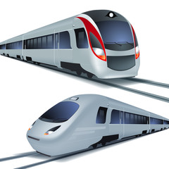 High speed trains, isolatetd on white background.