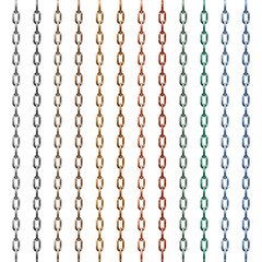Set of multi-colored metal chain isolated on white