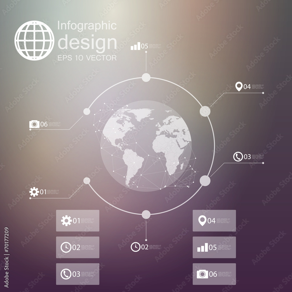 Poster infographic with unfocused background and icons set for business
