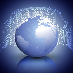 Globe network connections, blue design background vector