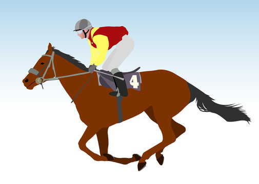 jockey riding race horse illustration - vector