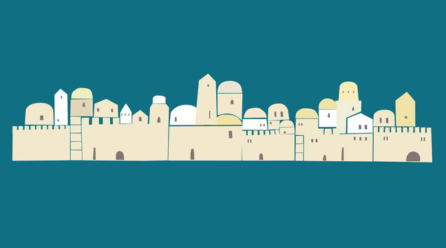 OLd City, Middle East Town, Jerusalem, Vector Illustration,