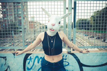 rabbit mask woman abusrd unreal