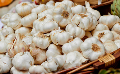 Garlic at the market in basket