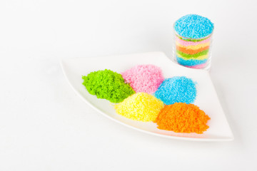 Colorful sugar on white blackgroud