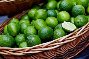 Limes in basket at the market