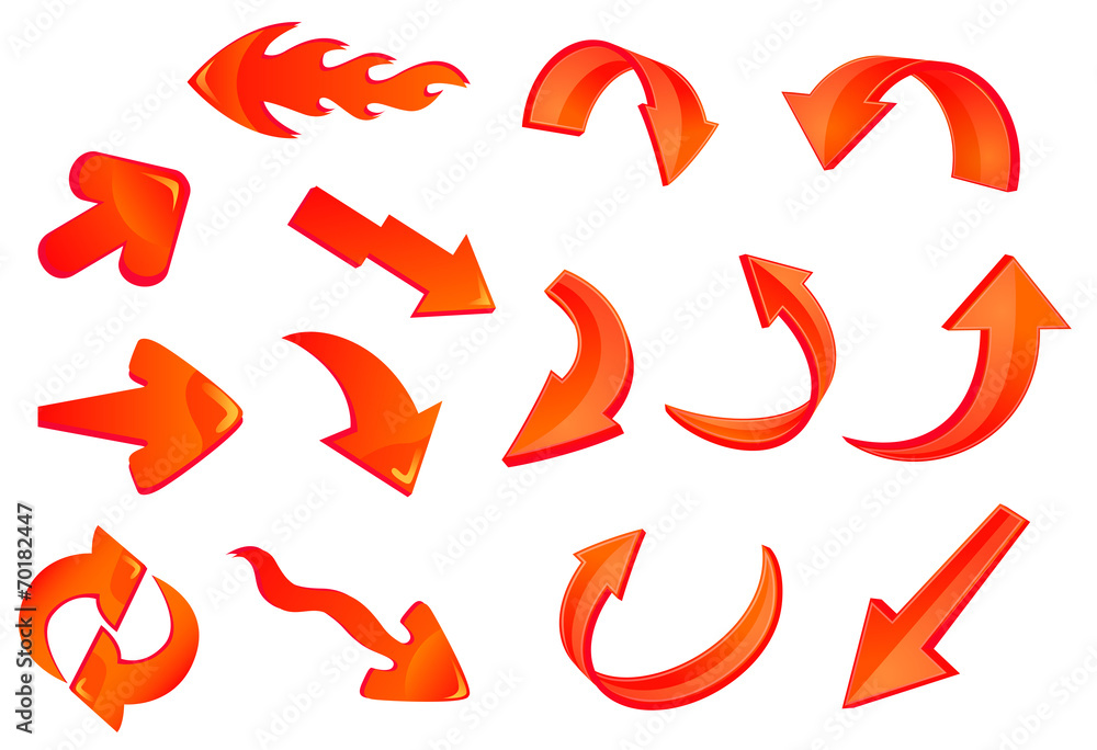 Poster red glossy arrows icons set