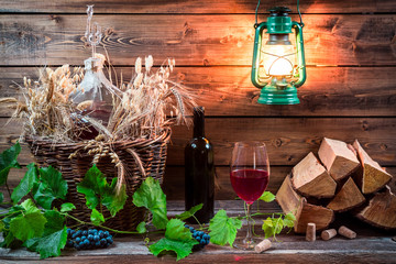 Homemade red wine stored in the cellar