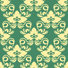 Yellow on green seamless floral pattern
