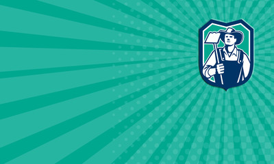 Business card Organic Farmer Holding Grab Hoe Shield