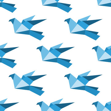 Origami pigeons and doves seamless pattern