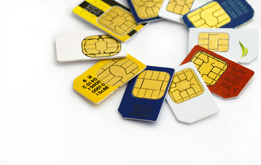 Obraz na płótnie Canvas Set of color SIM cards isolated on white background