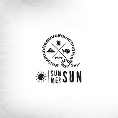 Retro summer label in doodle sketch style isolated on glass