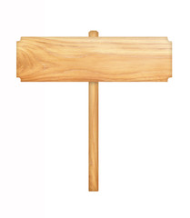 Wooden sign isolated on white background.