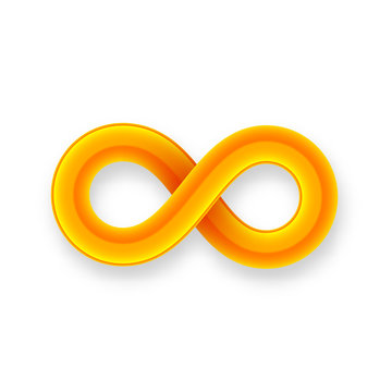 Orange infinity symbol icon from glossy wire with shadow
