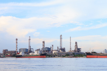Oil refinery beside a river