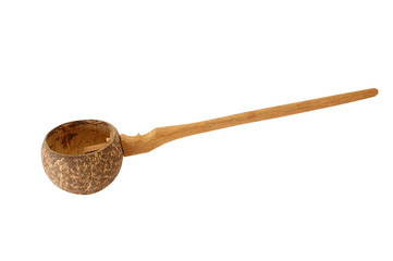 Dipper made from coconut shell isolated on white background