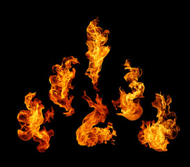 High resolution fire collection isolated on black background