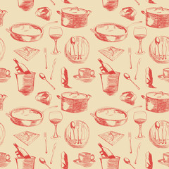 Restaurant & cafe seamless pattern, hand drawn vector