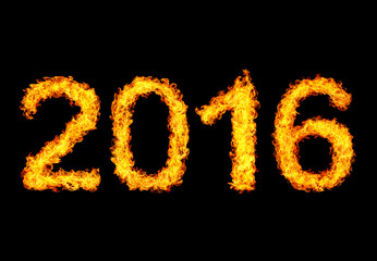 2016 year text made of flames