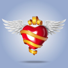 red flying heart with white wings