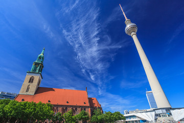 Berlin TV tower and Saint Mary's Church, Berlin, Germany