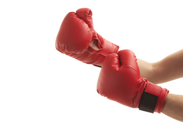 Person wearing boxing gloves - 70189014