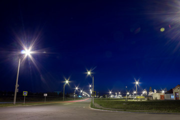 Road near the factory at night.