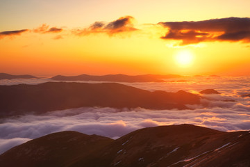 Mountain valley during sunset. Beautiful natural landscape