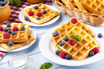 Homemade waffles with fruit