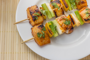 Asian tilapia filet on a skewer