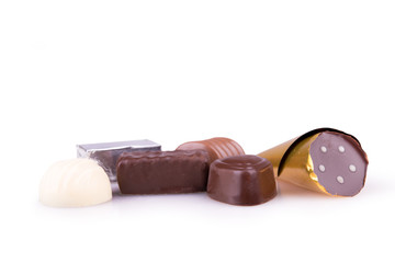 chocolates on white background