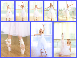 Collage of photos with balerina in ballet class © Africa Studio