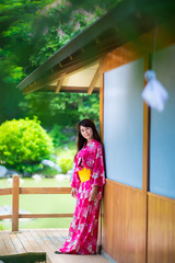 Beautiful young woman wearing japanese traditional Yukata