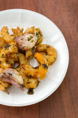 fried shrimps with garlic on plate