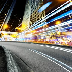 Peel and stick wall murals Highway at night urban city traffic light trails at night