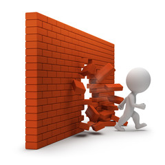 3d small people - through a brick wall