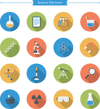 16 Flat Science Icons with shadow