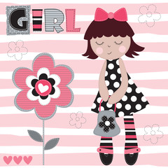 girl with flower vector illustration - 70196874