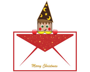 Christmas postcard with brown elve