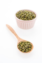 Green mung beans isolated on white background