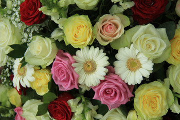 yellow, white and pink wedding flowers