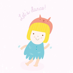 Cute dancing girl cartoon.