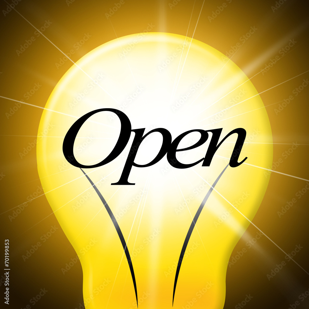 Poster lightbulb open represents startup lamp and bright