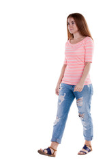 Obraz premium back view of walking woman .