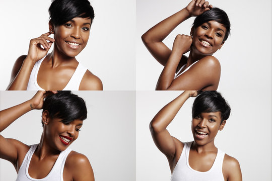 set with a 4 images of a happy black woman