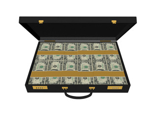 Malette de billets sur fond blanc